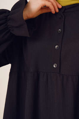 Önü Düğmeli Bürümcük İkili Takım Siyah - İKİLİ TAKIM