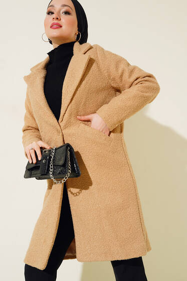 Önü Düğmeli Cepli Kaban Latte - Kaban