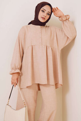 Önü Düğmeli İkili Takım Bej - İKİLİ TAKIM