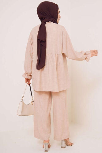 Önü Düğmeli İkili Takım Bej - İKİLİ TAKIM