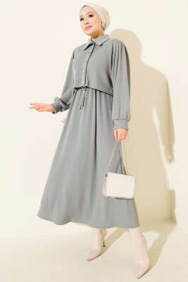 Önü Düğmeli İkili Takım Elbise Füme 