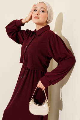 Önü Düğmeli İkili Takım Elbise Mürdüm - İkili Takım