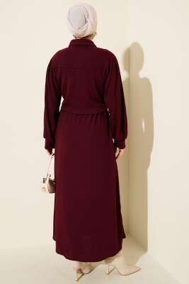 Önü Düğmeli İkili Takım Elbise Mürdüm - İkili Takım