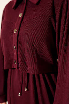 Önü Düğmeli İkili Takım Elbise Mürdüm - İkili Takım