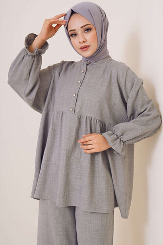 Önü Düğmeli İkili Takım Gri - İKİLİ TAKIM