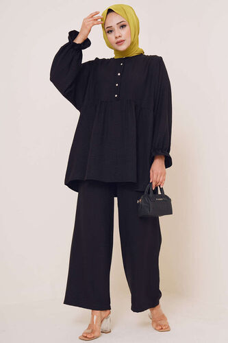 Önü Düğmeli İkili Takım Siyah 