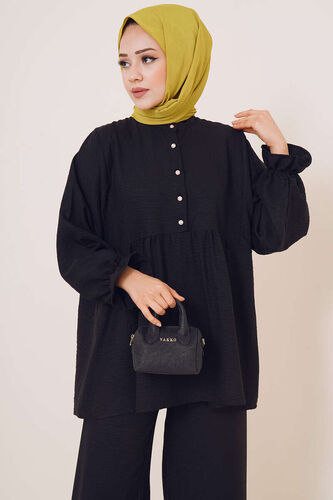 Önü Düğmeli İkili Takım Siyah - İKİLİ TAKIM