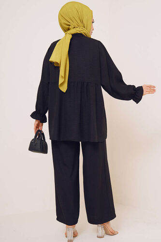 Önü Düğmeli İkili Takım Siyah - İKİLİ TAKIM