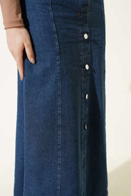 Önü Düğmeli İnce Kot Etek Kot - Etek