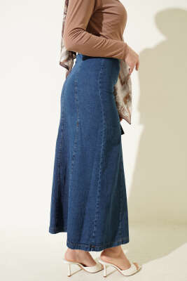 Önü Düğmeli İnce Kot Etek Kot - Etek