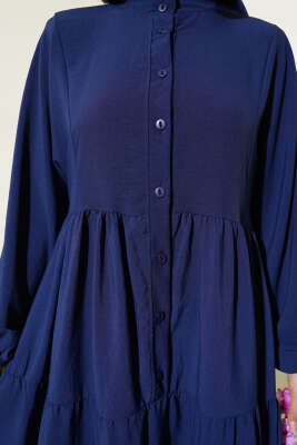 Önü Düğmeli Kat Kat Basic Elbise Lacivert - Tesettür Elbise