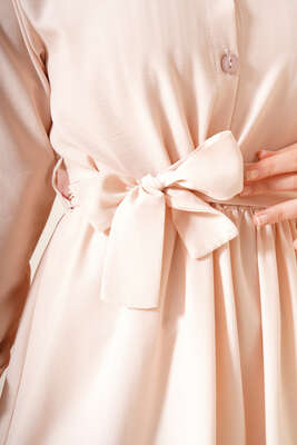 Önü Düğmeli Kat Model Elbise Bej - Tesettür Elbise