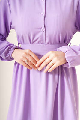 Önü Düğmeli Kat Model Elbise Lila - Tesettür Elbise