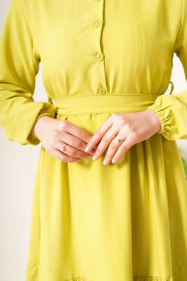 Önü Düğmeli Kat Model Elbise Neon Yeşil - Tesettür Elbise