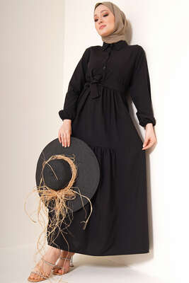 Önü Düğmeli Kat Model Elbise Siyah 