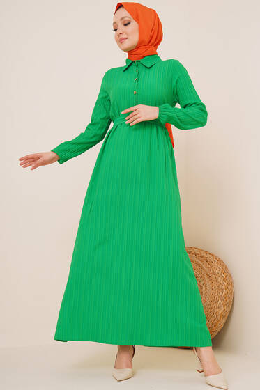 Önü Düğmeli Kuşaklı Elbise Benetton - Tesettür Elbise