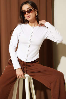 Önü Düğmeli Uzun Kol Bluz Beyaz - Kadın Giyim Modelleri