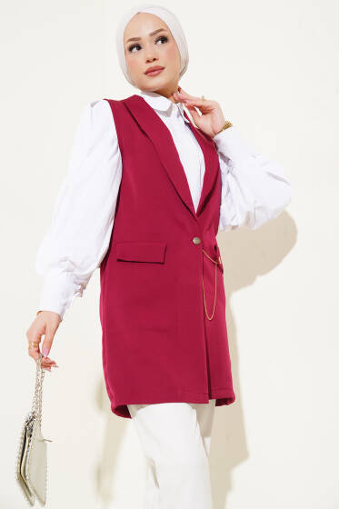 Önü Düğmeli Yelek Bordo - Yelek