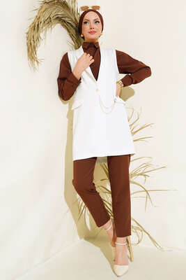 Önü Düğmeli Yelek Ekru - Yılın Fırsatı