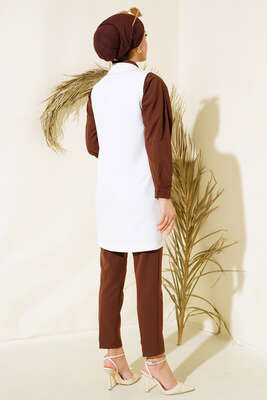 Önü Düğmeli Yelek Ekru - Yılın Fırsatı