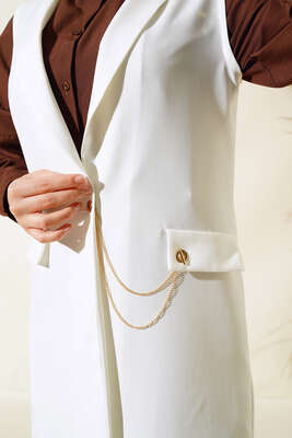 Önü Düğmeli Yelek Ekru - Yılın Fırsatı