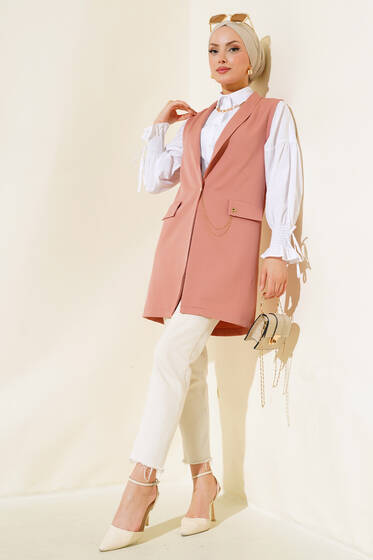 Önü Düğmeli Yelek Gül Kurusu - Yelek