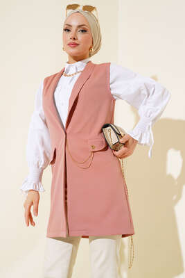 Önü Düğmeli Yelek Gül Kurusu - Yılın Fırsatı