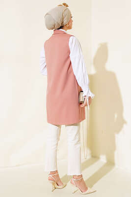 Önü Düğmeli Yelek Gül Kurusu - Yılın Fırsatı