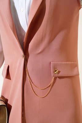 Önü Düğmeli Yelek Gül Kurusu - Yılın Fırsatı