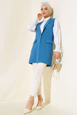 Önü Düğmeli Yelek İndigo - Yılın Fırsatı