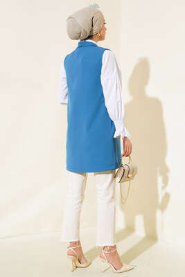 Önü Düğmeli Yelek İndigo - Yılın Fırsatı