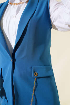 Önü Düğmeli Yelek İndigo - Yılın Fırsatı