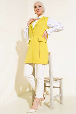 Önü Düğmeli Yelek Yağ Yeşili - Yılın Fırsatı