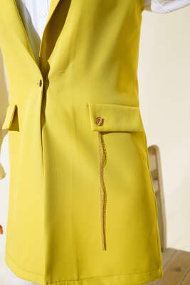 Önü Düğmeli Yelek Yağ Yeşili - Yılın Fırsatı