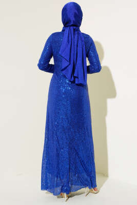 Önü Düğüm Detaylı Pul Payet Elbise Saks - Tesettür Elbise