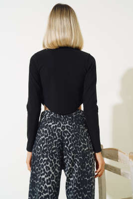 Önü Fermuarlı Bluz Siyah - Kadın Giyim Modelleri