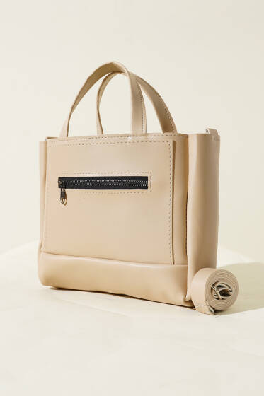 Önü Fermuarlı Çanta Bej - Kol Çantası