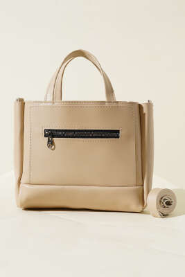 Önü Fermuarlı Çanta Bej - Kol Çantası