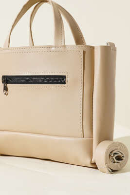 Önü Fermuarlı Çanta Bej - Kol Çantası