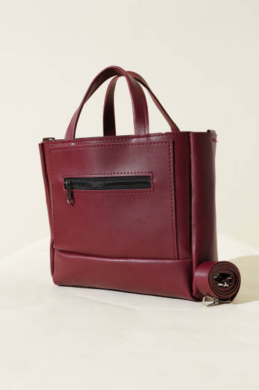 Önü Fermuarlı Çanta Bordo - Kol Çantası