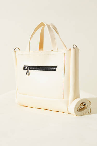 Önü Fermuarlı Çanta Krem - Kol Çantası