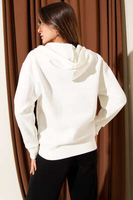 Önü Fermuarlı Kapüşonlu Hırka Ekru - Kadın Giyim Modelleri