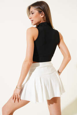 Önü Fermuarlı Kolsuz Crop Siyah - Yılın Fırsatı