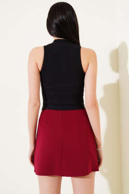 Önü Fermuarlı Kolsuz Kaşkorse Crop Siyah - Yılın Fırsatı