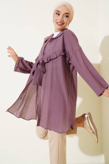 Önü Fırfır Bağlamalı Kimono Magenta - Dış Giyim&Mont