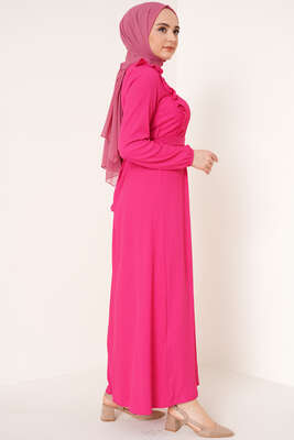 Önü Fırfır Detaylı Bürümcük Elbise Fuşya - Tesettür Elbise