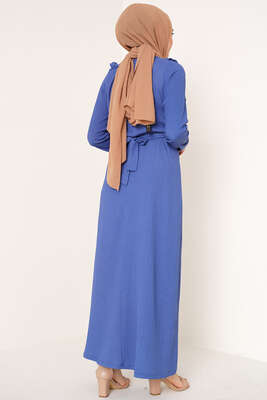 Önü Fırfır Detaylı Bürümcük Elbise İndigo - Tesettür Elbise
