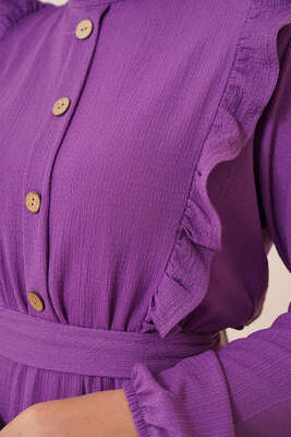 Önü Fırfır Detaylı Bürümcük Elbise Lila - Tesettür Elbise