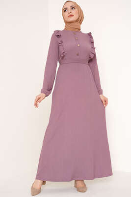 Önü Fırfır Detaylı Bürümcük Elbise Magenta 