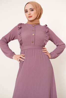 Önü Fırfır Detaylı Bürümcük Elbise Magenta - Tesettür Elbise